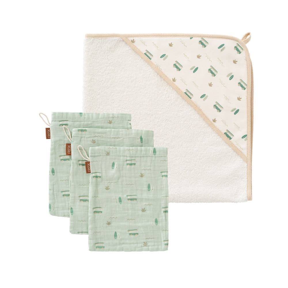 Fresk Bath Set - Surfer Splash featuring four colorful pieces for baby bath time.