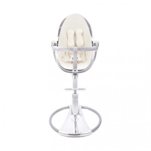 Bloom Highchair in Coconut White with silver frame.