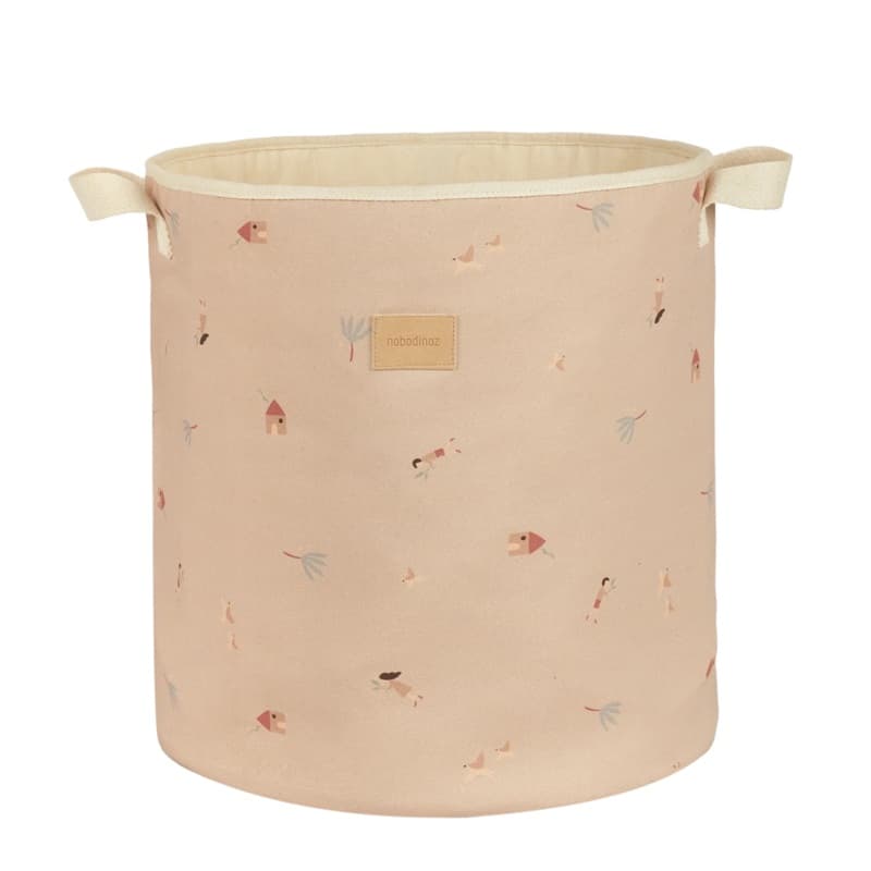 Nobodinoz Storage basket Toybag in soft pink color for organizing toys.