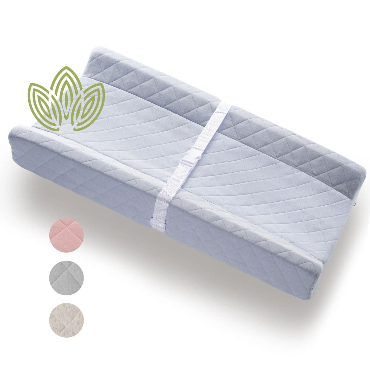 Organic Cotton Contoured Baby Changing Pad by Moda Baby with waterproof cover.