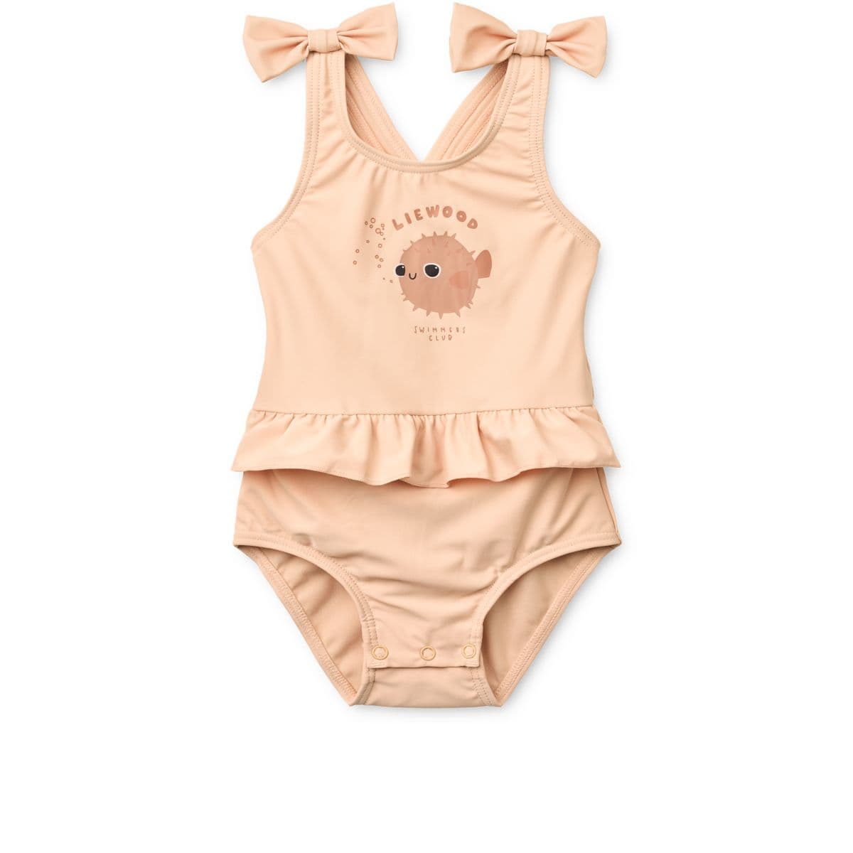 LIEWOOD Amara Baby Swimsuit in Apple Blossom with bow detail.