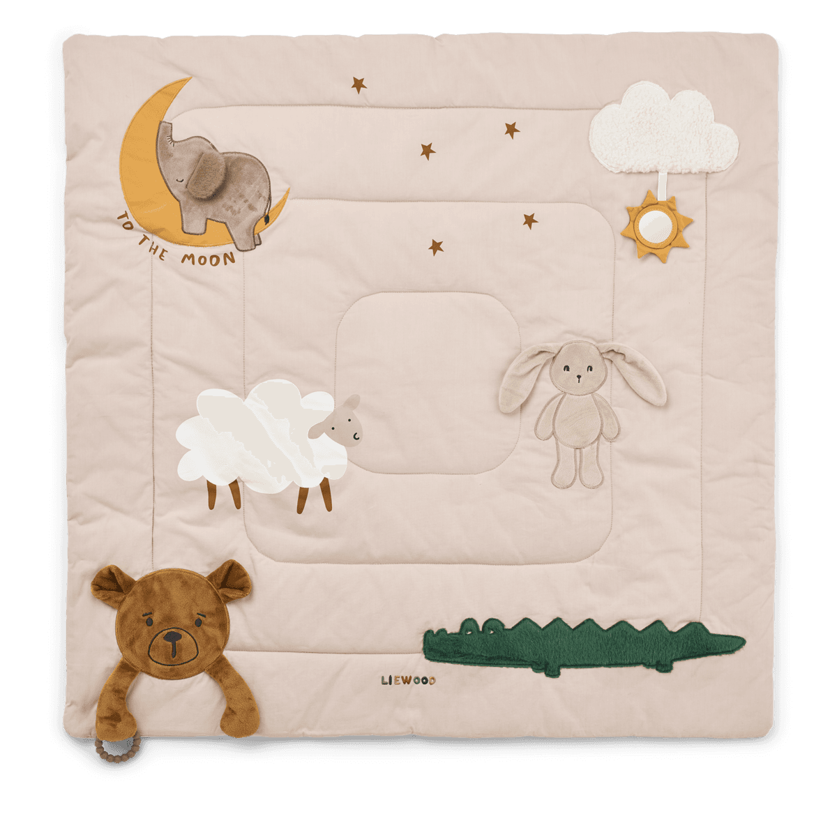 Liewood Bernet organic cotton baby activity blanket in Mademoiselle Chemsi design.
