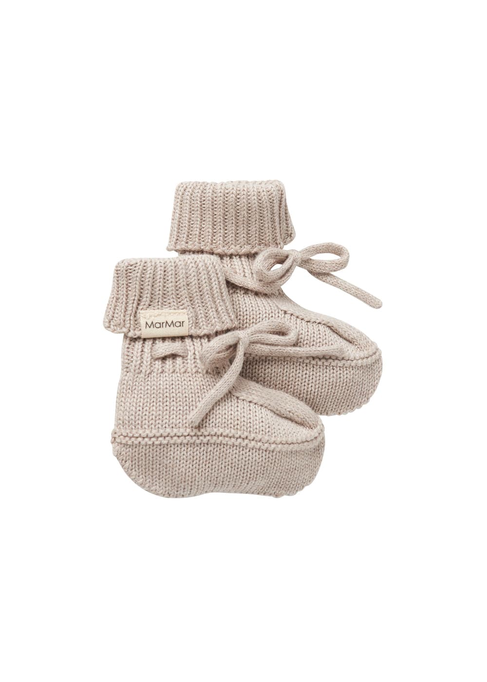 Soft rib knit baby booties with ties by MarMar Copenhagen.