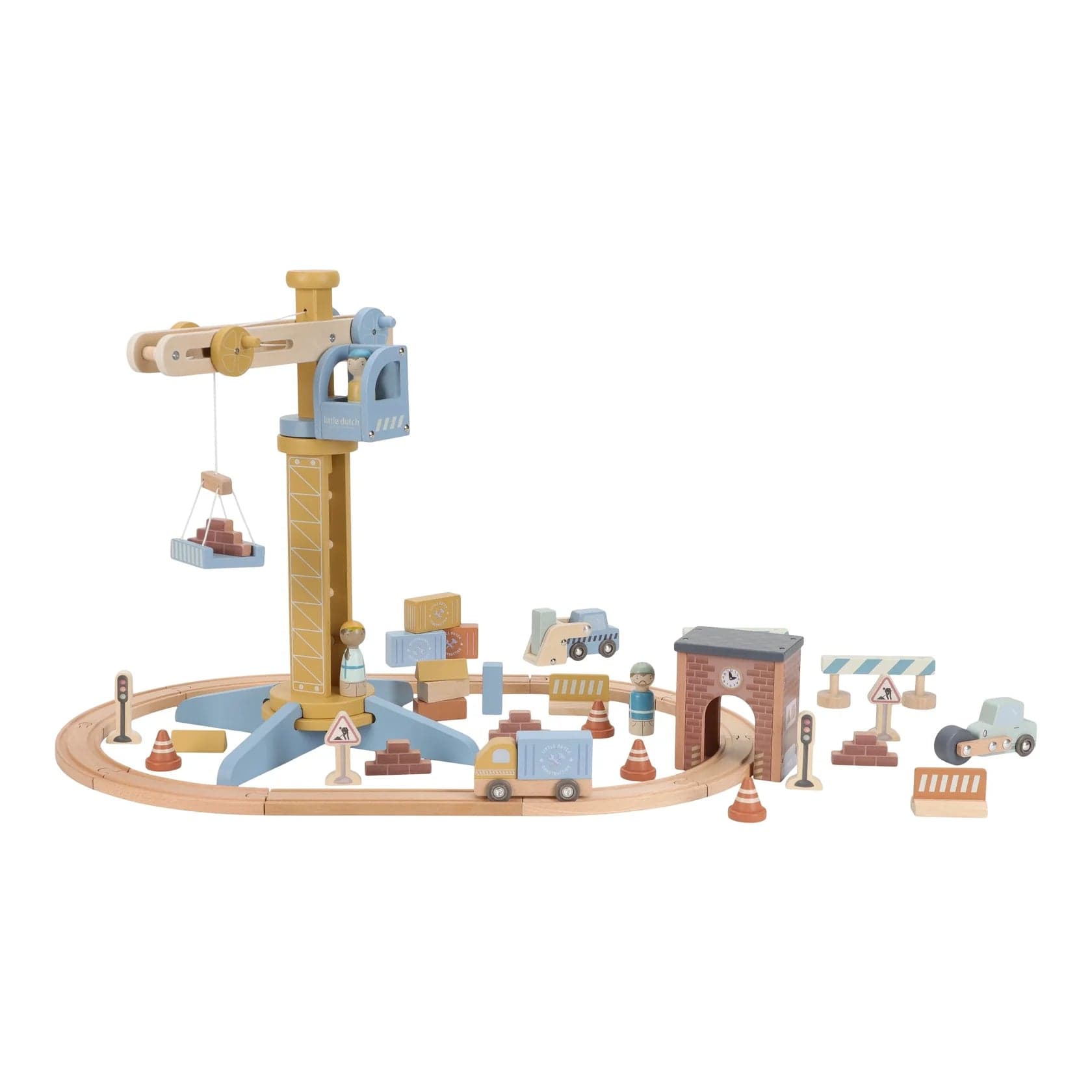 Little Dutch Wooden Crane and Train Track Set for imaginative play.