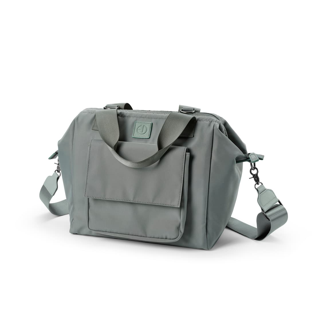 Elodie Details Diaper Bag in Hazy Jade, showcasing its stylish design and functional features.
