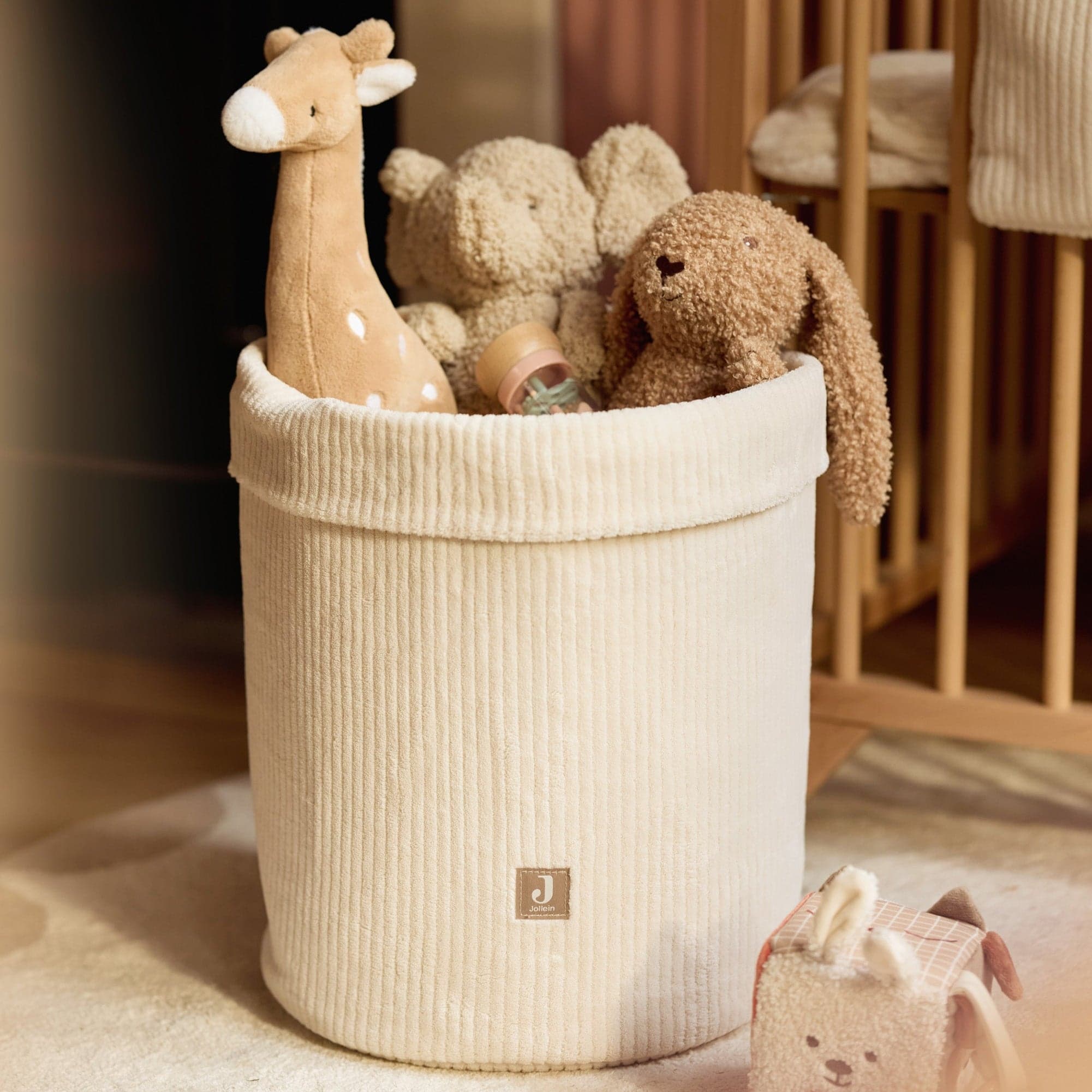Jollein Storage Basket in Cloudy Rib - Oatmeal, perfect for nursery organization.