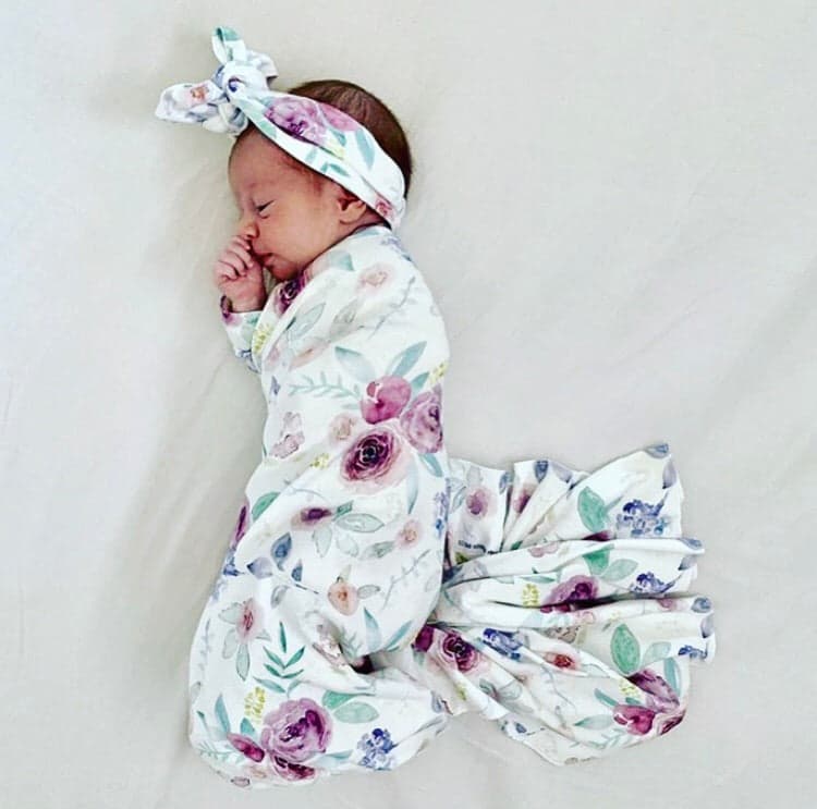 LILY ROSE Organic Cotton Swaddle Blanket from Little Warrior & Co, soft and breathable.