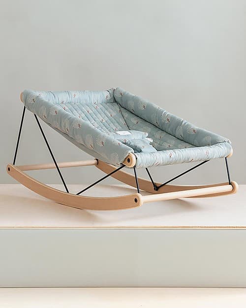Growing Green Baby Bouncer in beech wood with organic cotton cover.