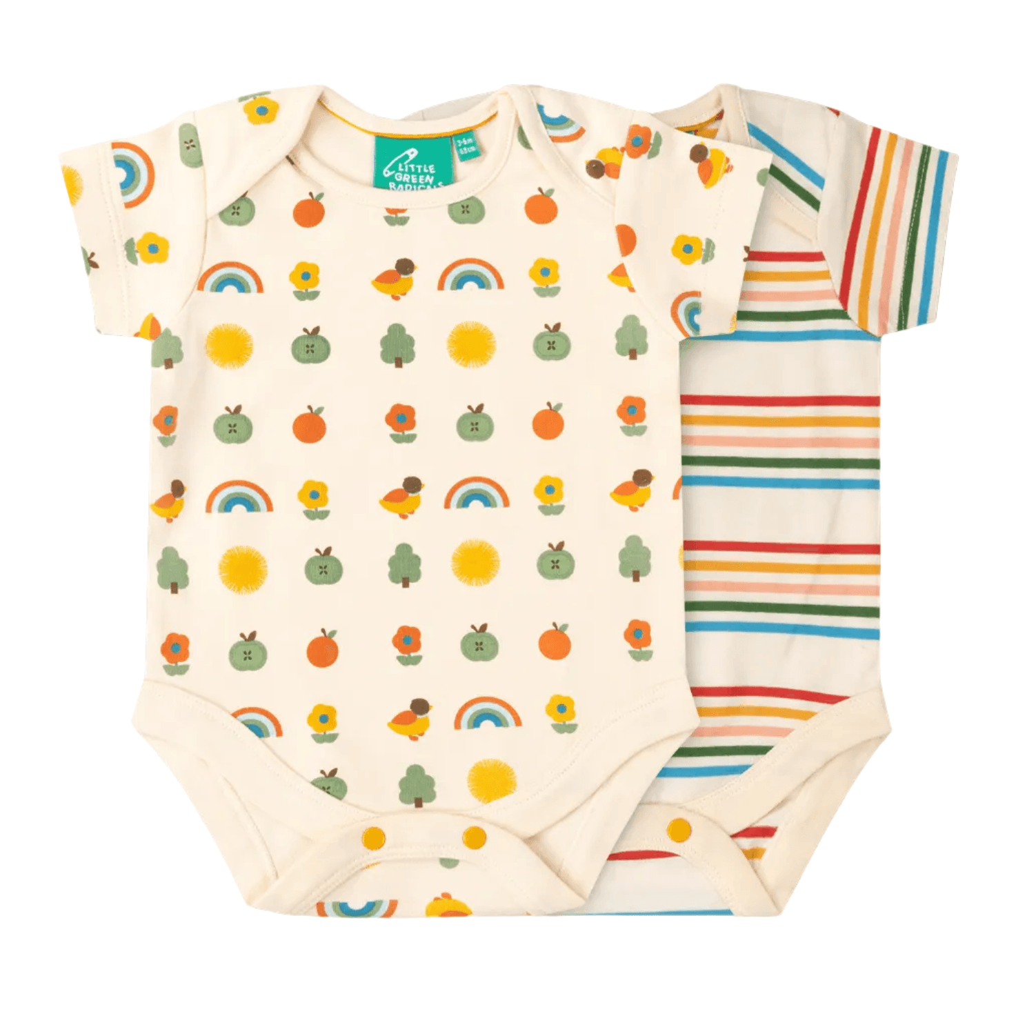 Organic Cotton Baby Bodysuit 2 Pack featuring vintage rainbows by Little Green Radicals.