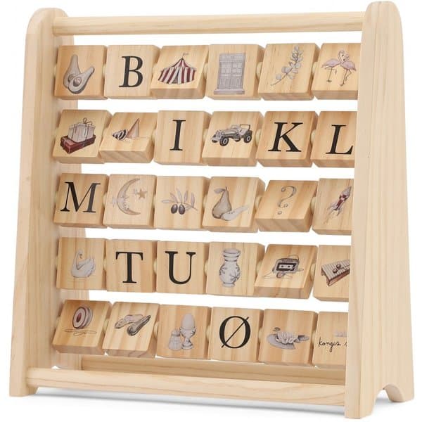 Konges Slojd ABC Wooden Block Frame with colorful wooden blocks.
