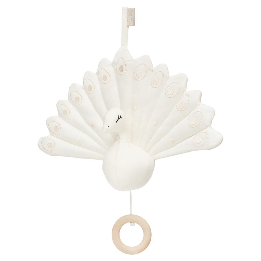 Music Mobile Peacock in creme white by Alaska Export, designed for soothing infants.