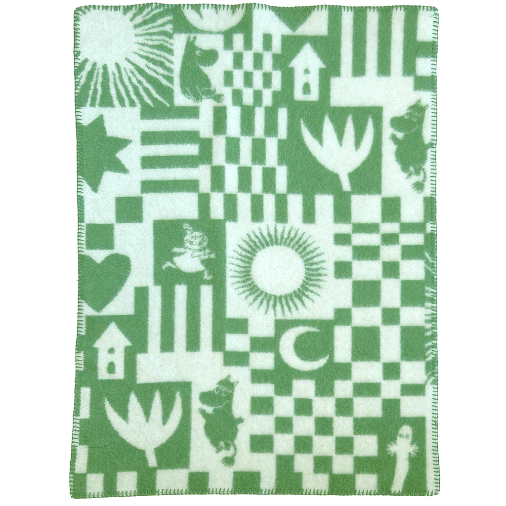 Moomin Play Baby Green Eco Woven Lambswool Blanket by Klippan.
