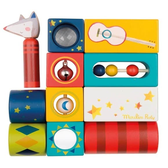 Activity Cubes/Stacking toy by Moulin Roty, colorful and engaging for toddlers.