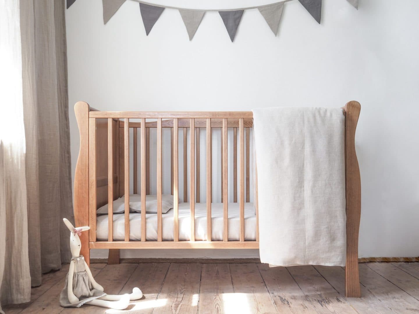 Linen Classic Baby Bedding in natural color, soft and inviting.