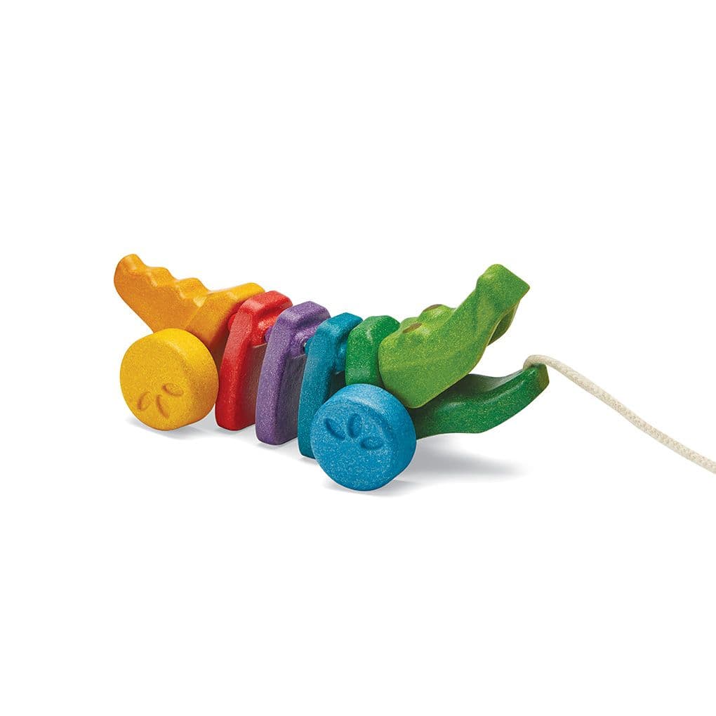 Rainbow Alligator houten trekfiguur van Plan Toys voor peuters.