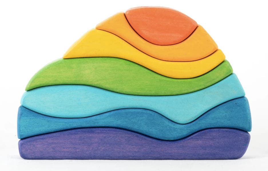 Wooden Waves Rainbow Stacker Toy by PoppyBabyCO, colorful and engaging.