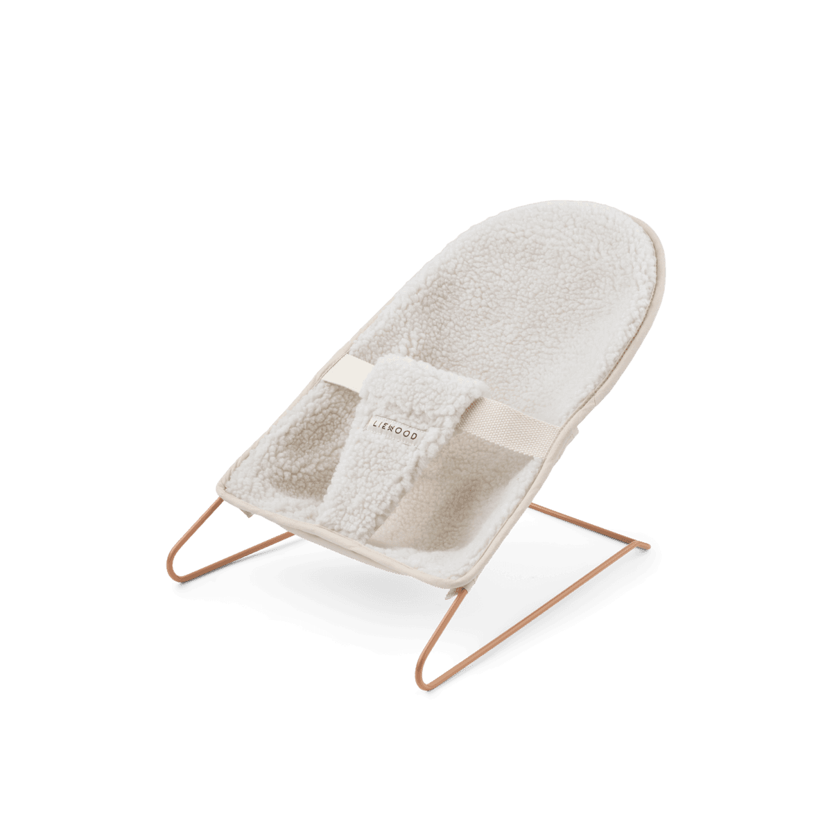 Liewood Mabel Pile Doll Bouncer in sandy color, soft and cozy for babies.