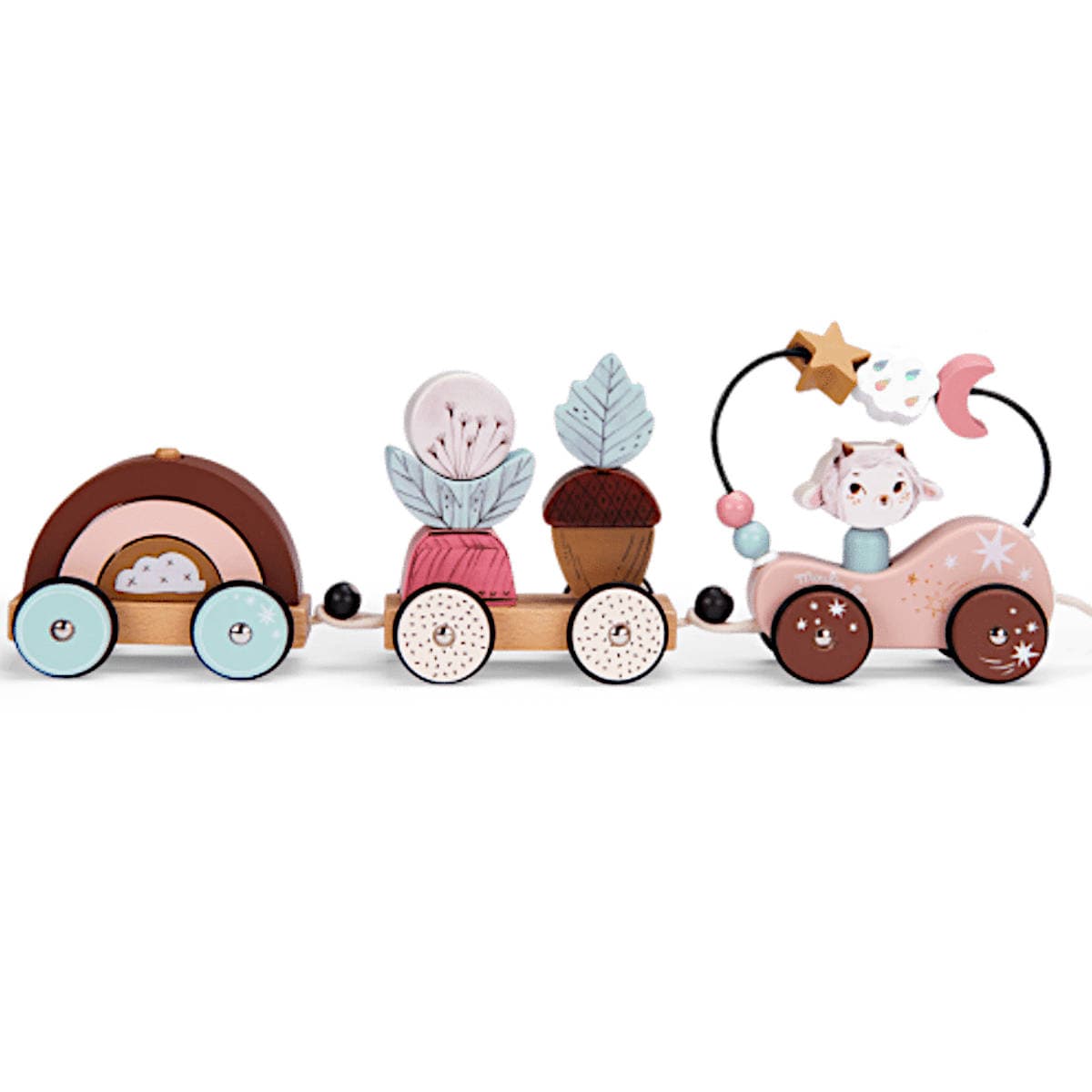 Moulin Roty Après la Pluie Pull Along Activity Train with colorful design.