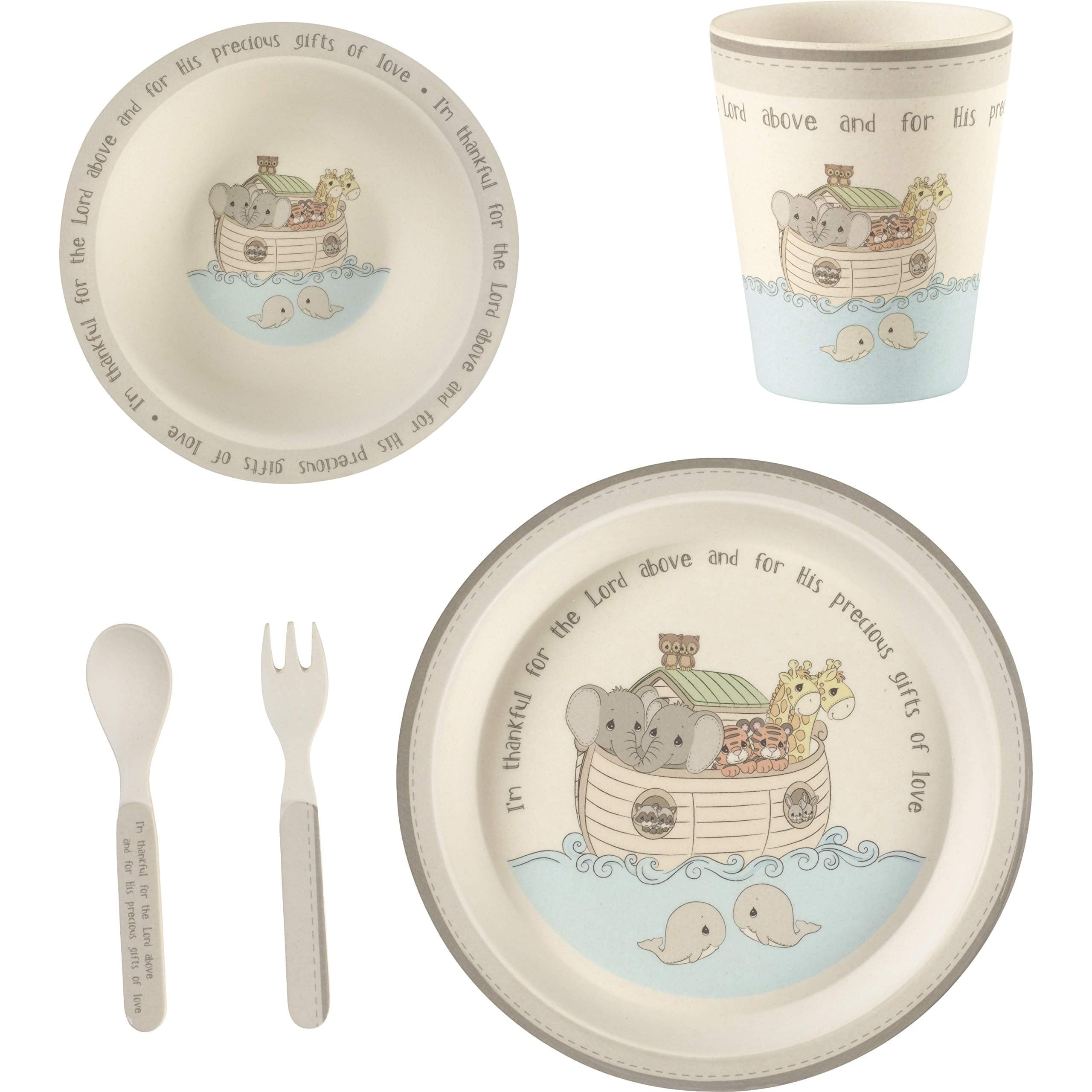 Precious Moments Noah's Ark Bamboo Toddler Mealtime Feeding Set of 5.