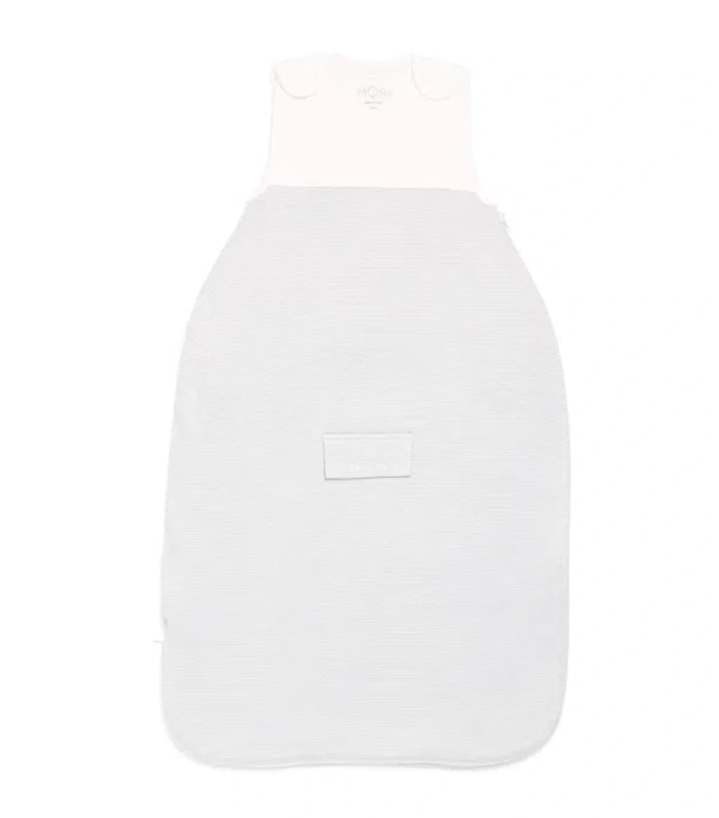 MORI Bamboo-cotton Clever Sleeping Bag in white, soft fabric for baby comfort.