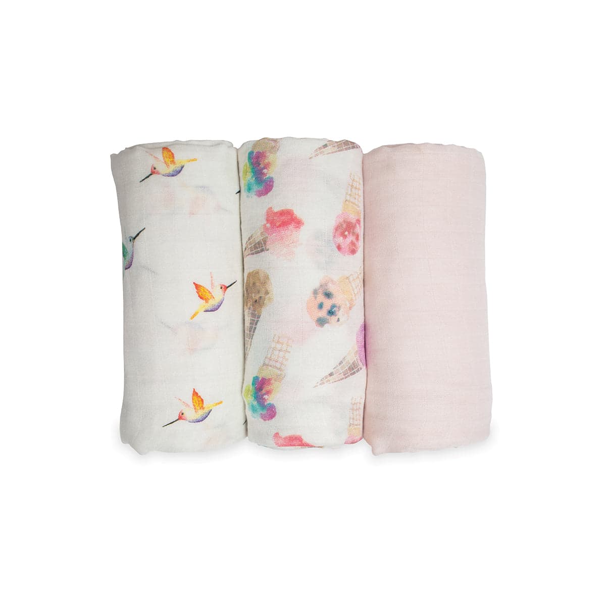 Lulujo Bamboo Swaddles 3 Pack in soft bamboo muslin fabric.
