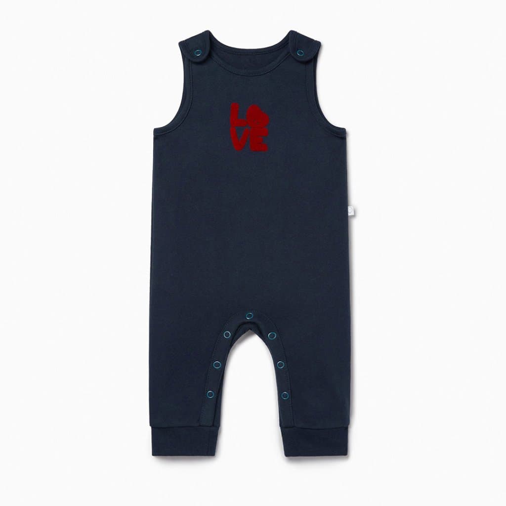 MORI Organic Cotton Love Romper in Navy, soft fabric for baby comfort.