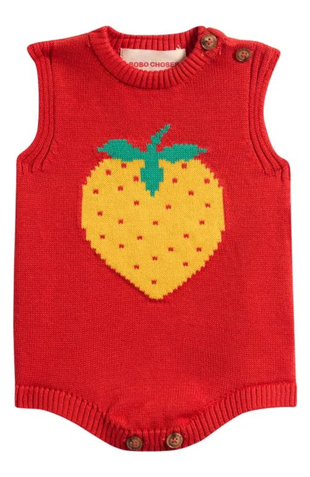 Babies' Pixel Strawberry Organic Cotton Knit Bodysuit in Red by BOBO CHOSES.