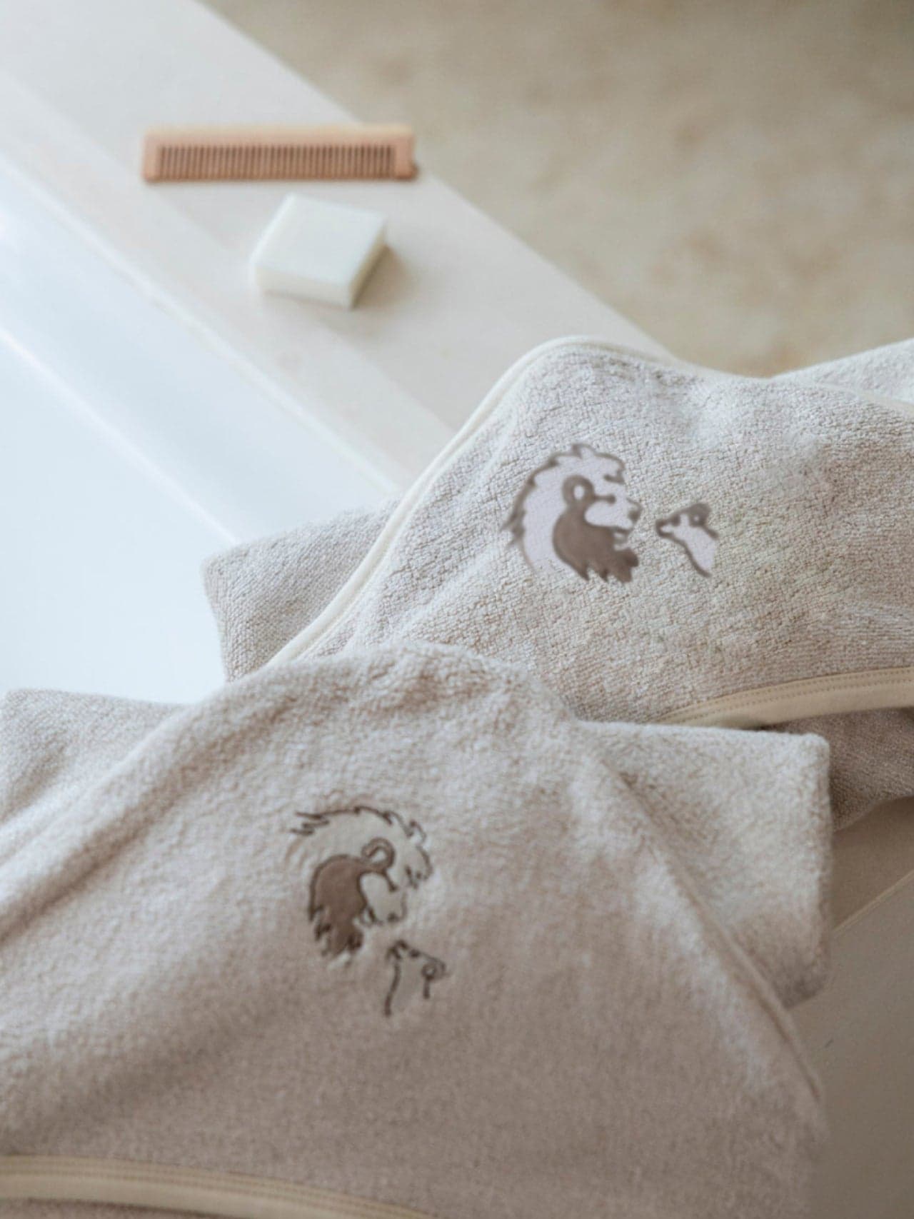 Bamboo Organic Cotton Hooded Towel in Safari Sand by Bimbo Casa.