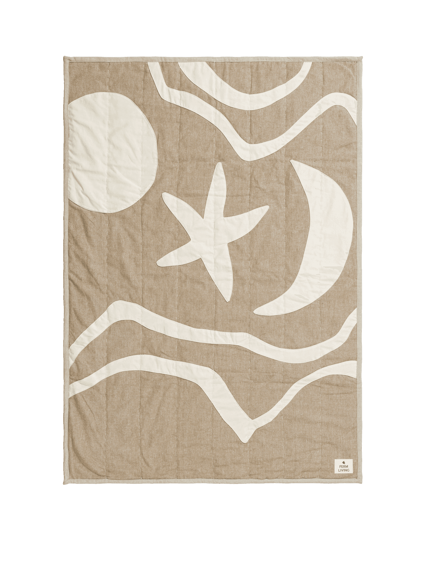 Kove Applique Quilted Blanket in tan and cashmere by ferm LIVING.