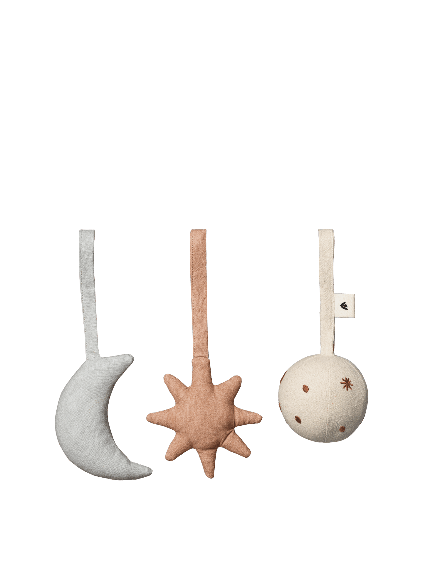 Set of 3 rose-colored baby toys from ferm LIVING.