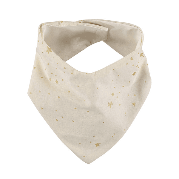 Nobodinoz Lucky Bandana Bib in Gold Stella and Natural colors.