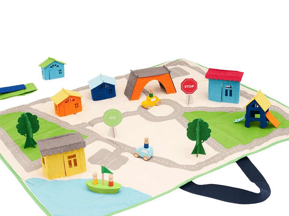 KiwiCo Pop-up Felt Play Mat in a cozy play area