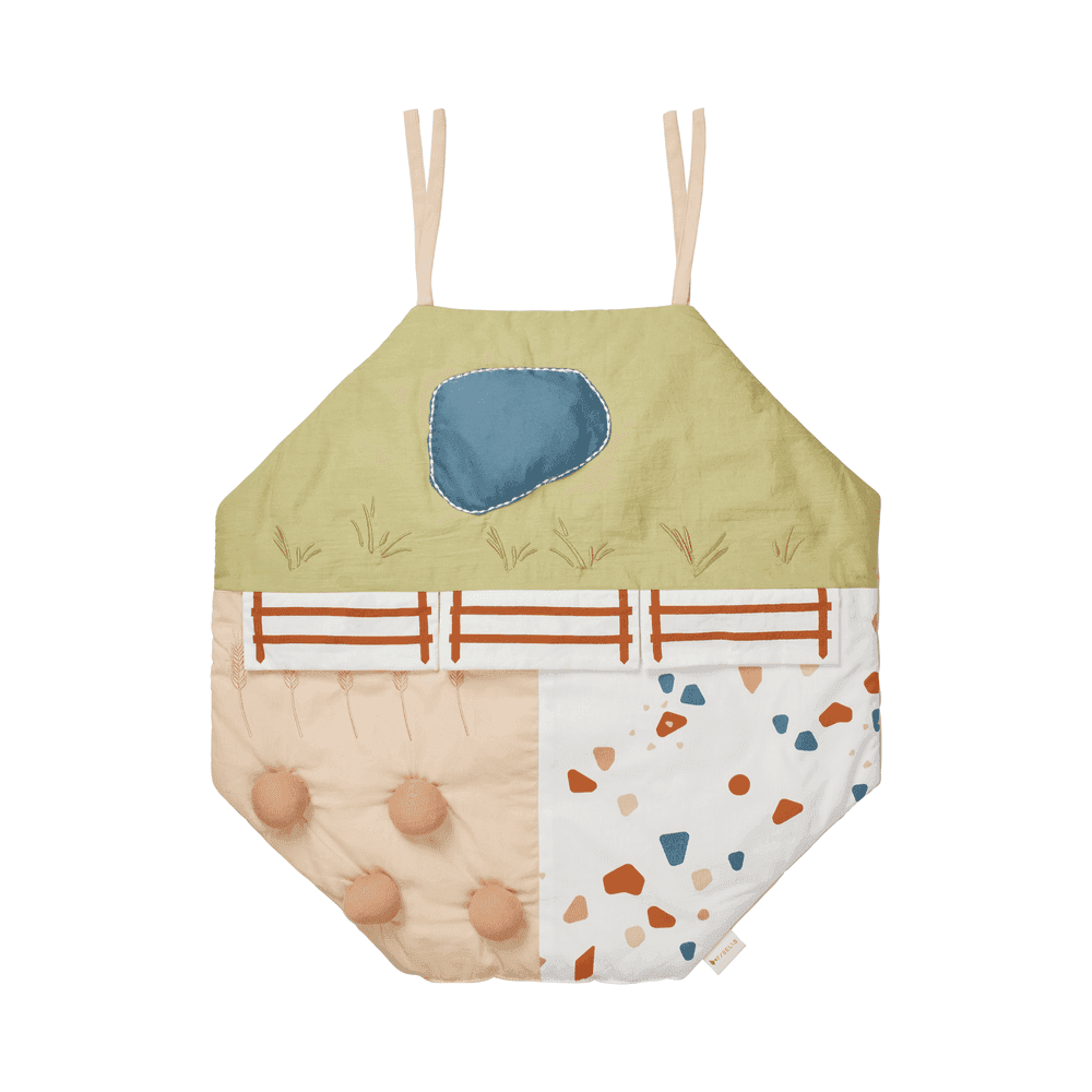 Fabelab Organic Baby Activity Blanket featuring a playful farm design.