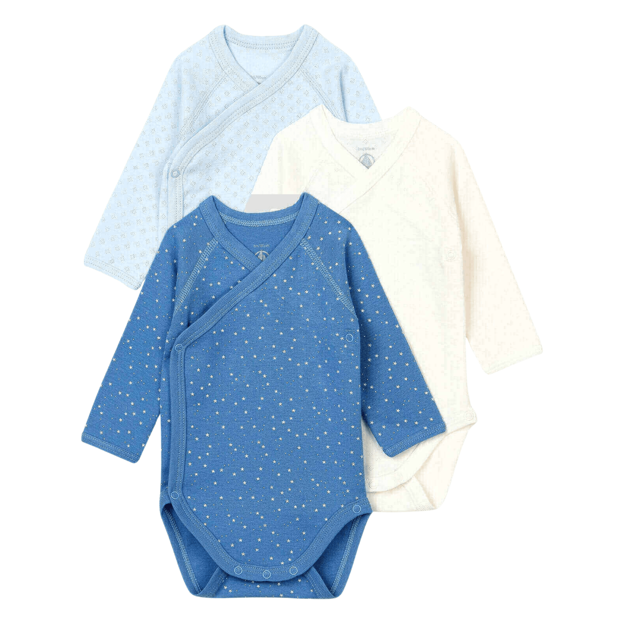 Petit Bateau Organic Cotton Bodysuit in a three-pack, soft and stylish for babies.