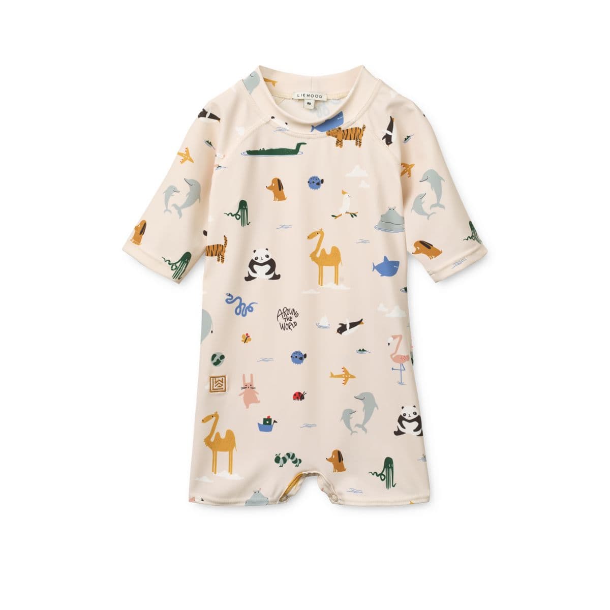 LIEWOOD Thor Baby Swim Jumpsuit in Around the world / Sandy design.