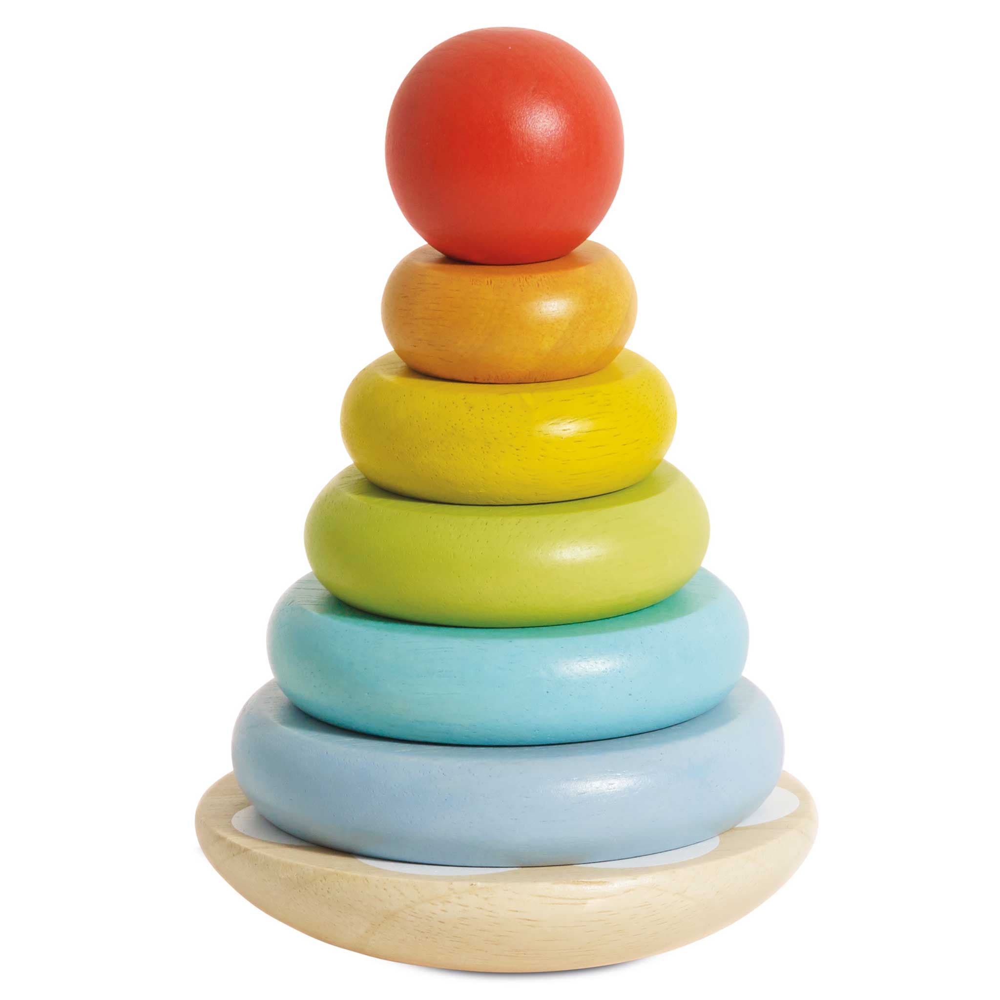 Colorful wooden Rainbow Stacking Tower by Le Toy Van.