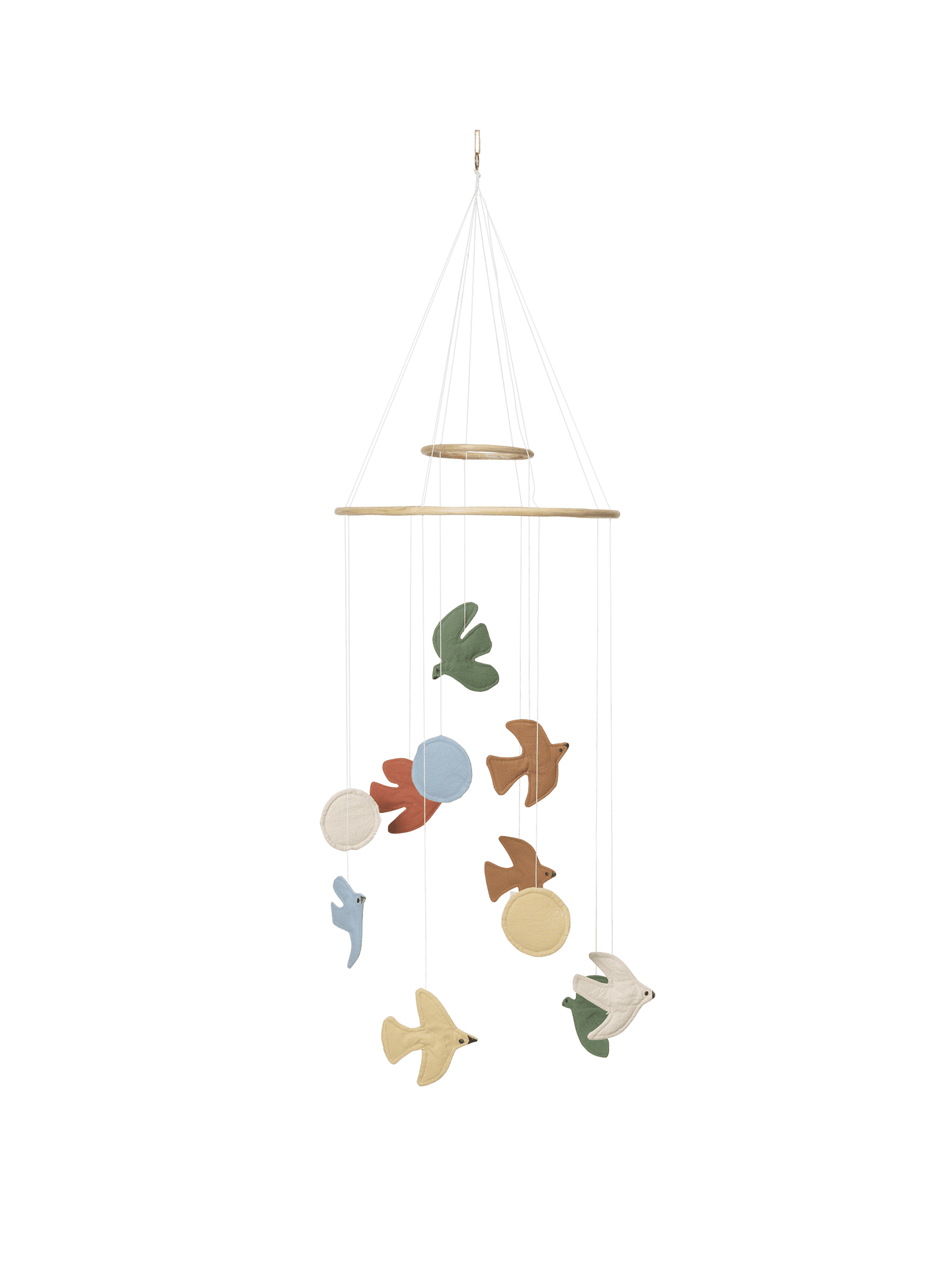Ferm Living Swif Bird Mobile in a serene nursery setting.